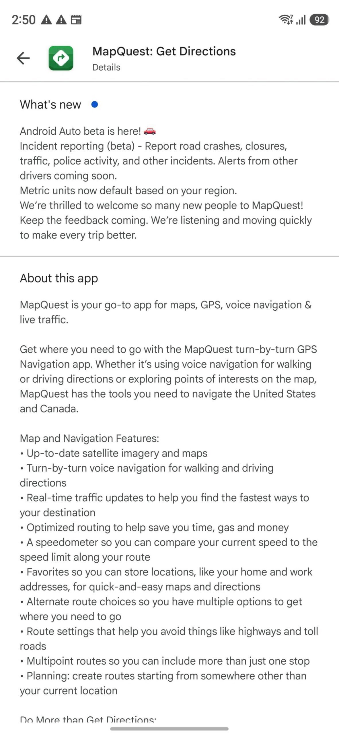 MapQuest on Android Auto