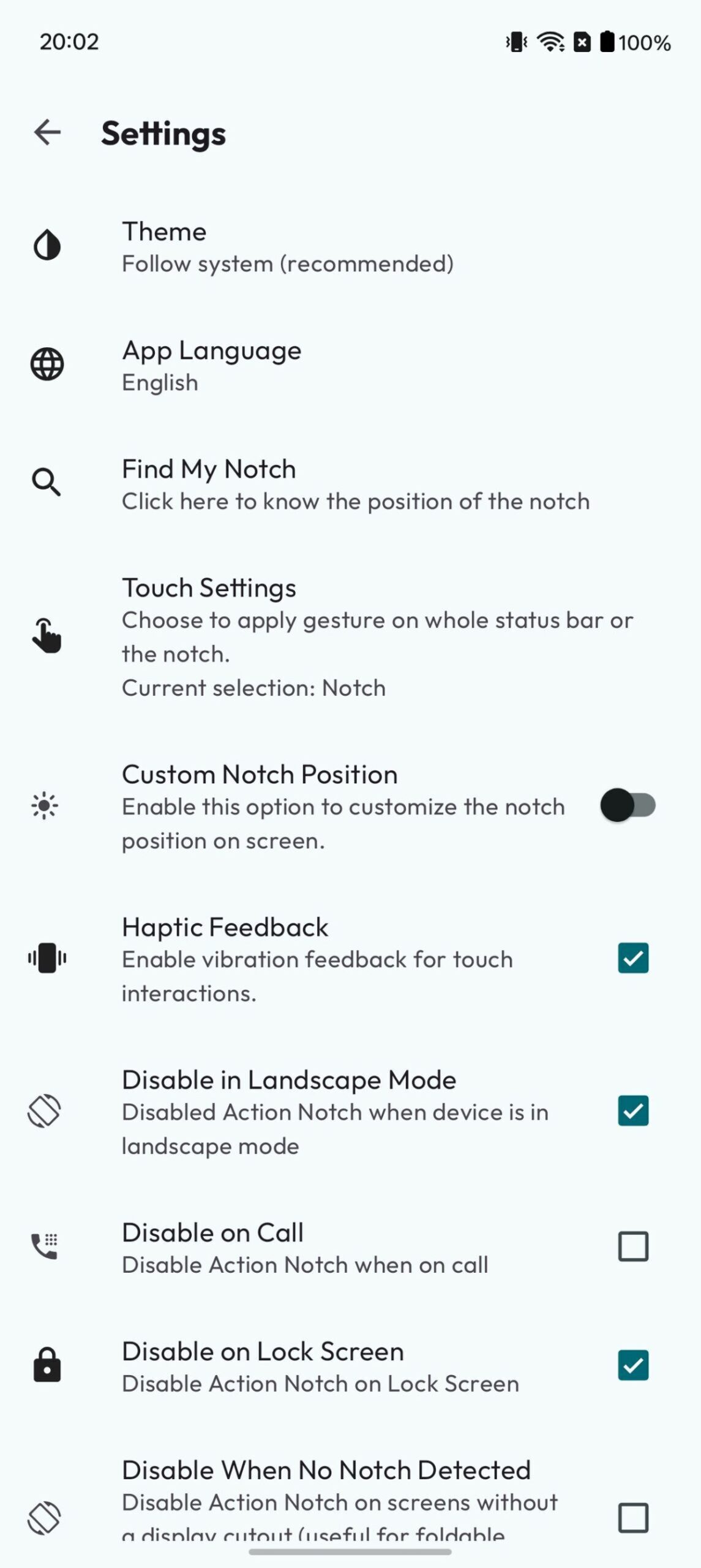Configuring Action Notch settings.