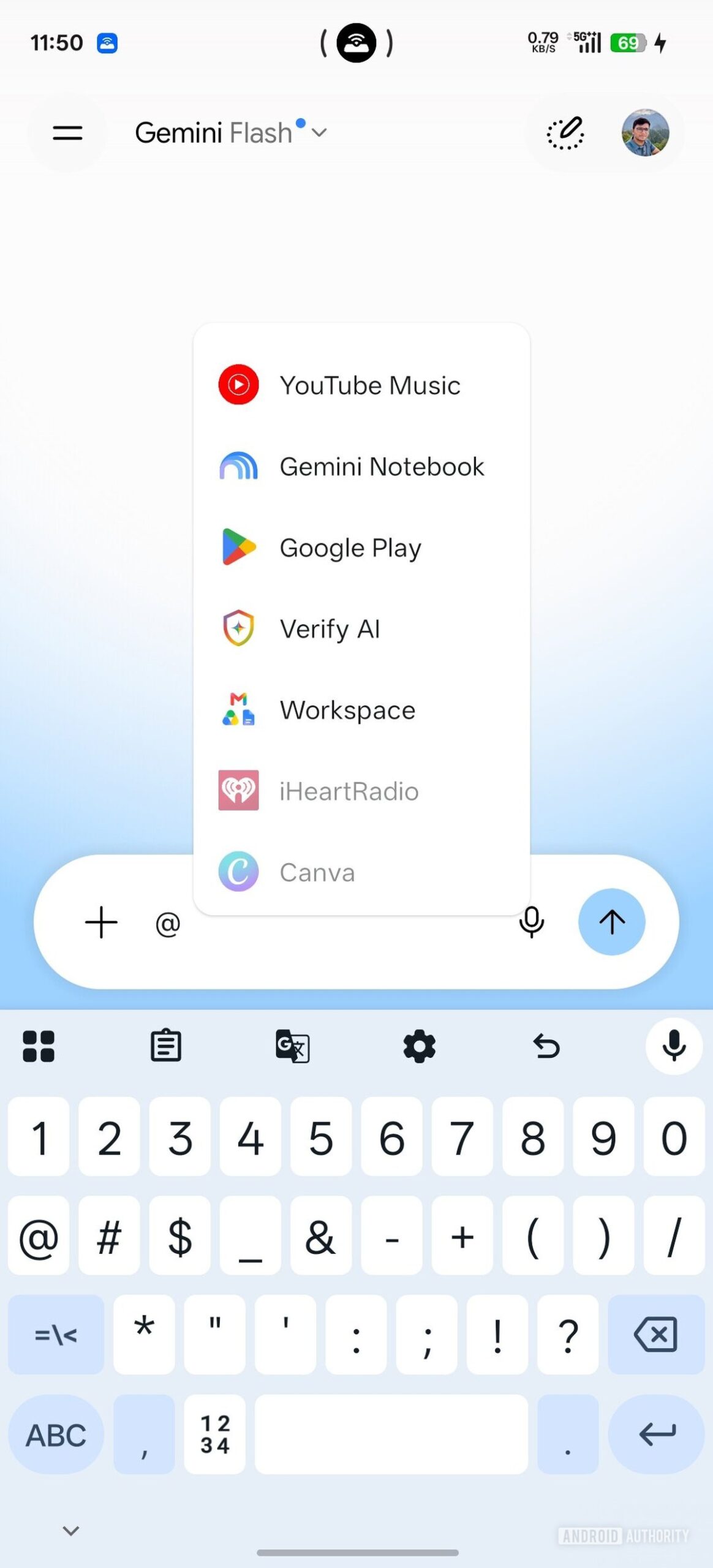 Google Gemini menu current