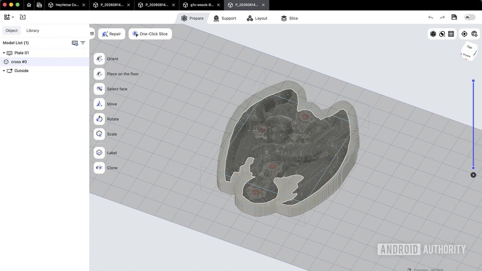 HeyGears G1X full-color 3D printer's BluePrint Studio software screenshot of full-color 3D model of dragon cross