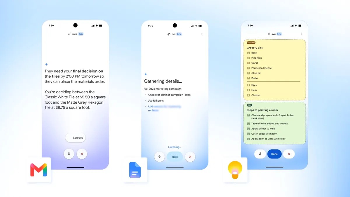 Google, Gmail, Docs ve Keep’te Yapay Zeka Destekli Sesli Arama Özelliklerini Hızla Kullanıma Sunuyor