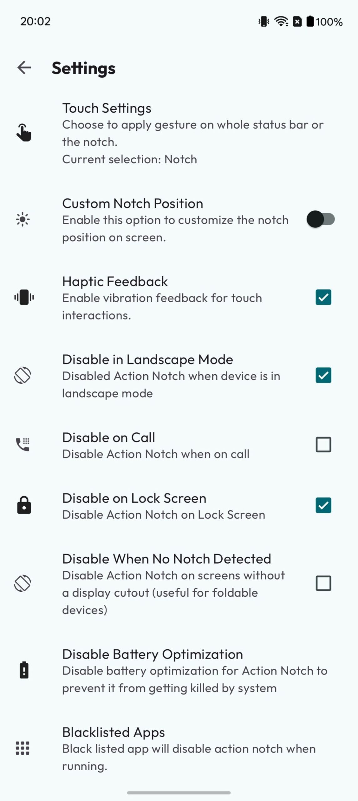 Enabling options to disable Action Notch in certain scenarios.
