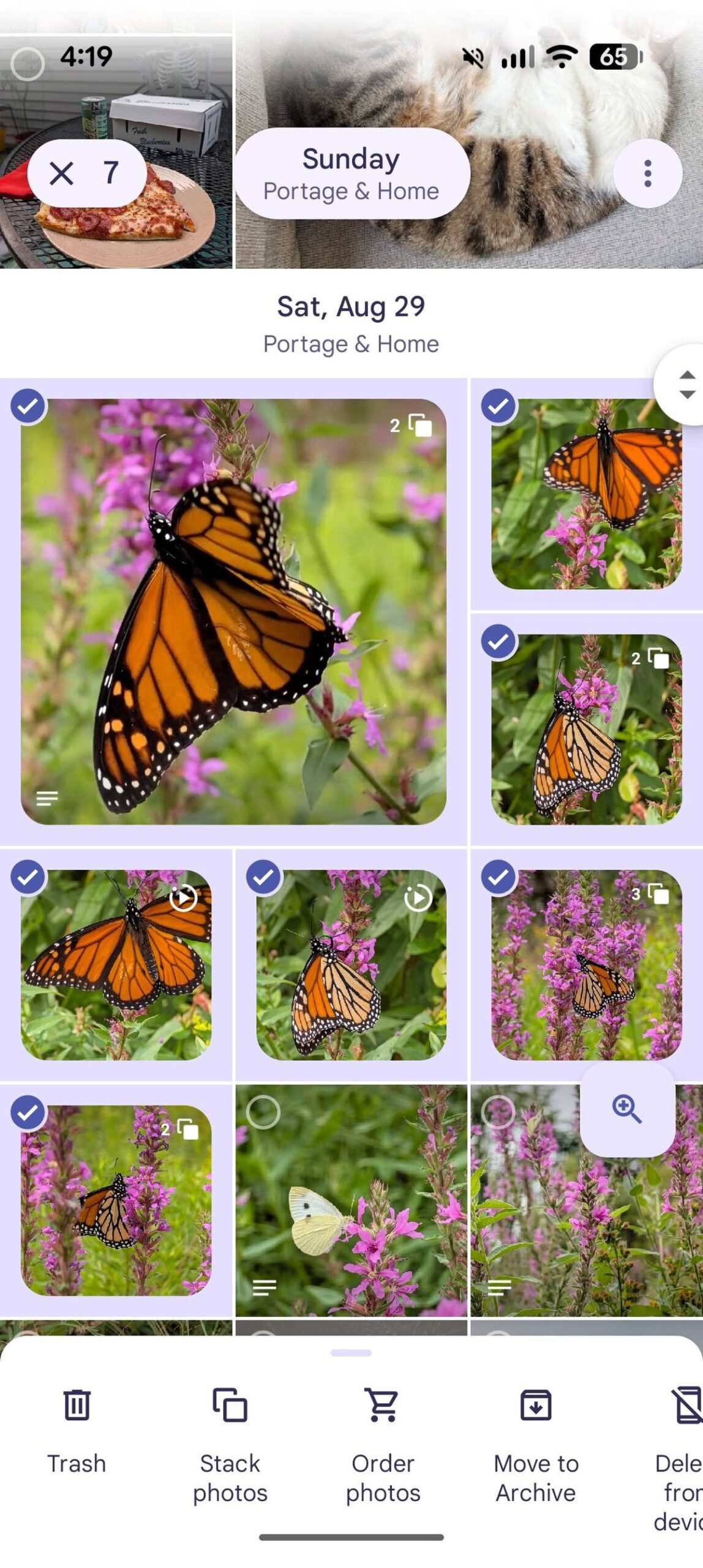Screenshot showing manual photo stacking in the Google Photos Android app.
