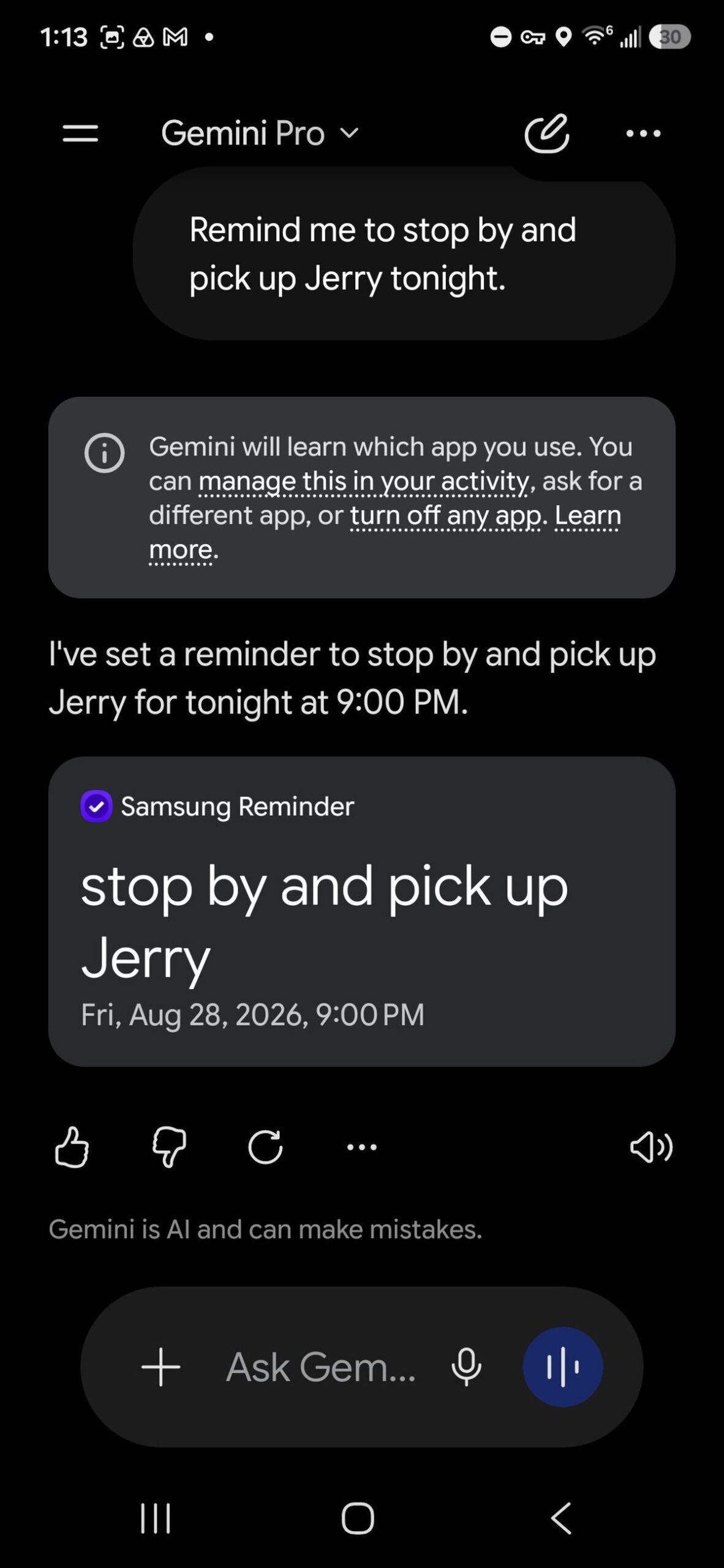 Samsung reminders gemini 3