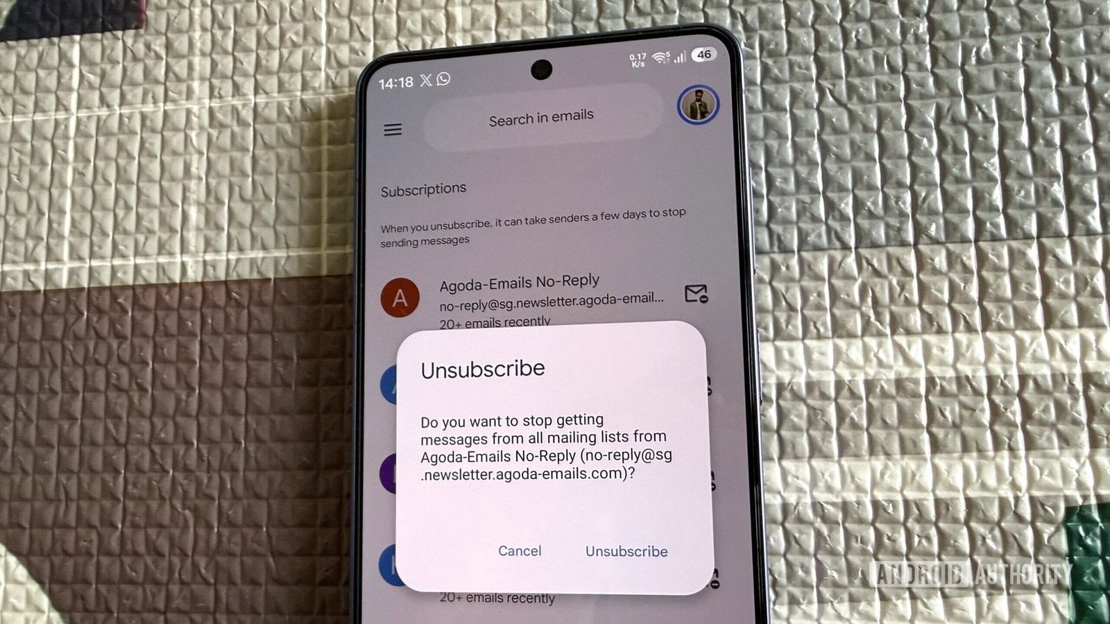 Gmail app showing unsubscribe option