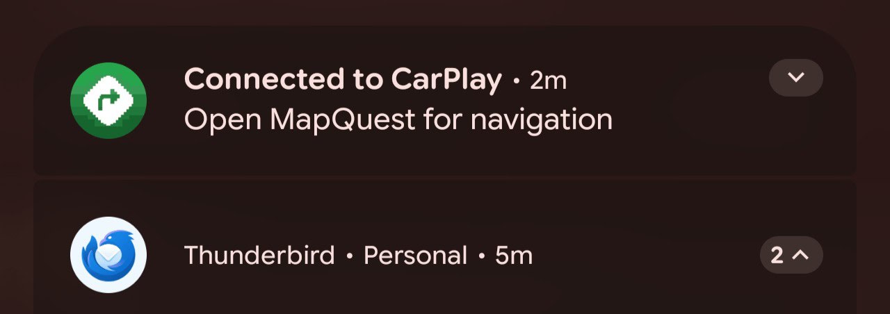 MapQuest on Android Auto showing Apple CarPlay text