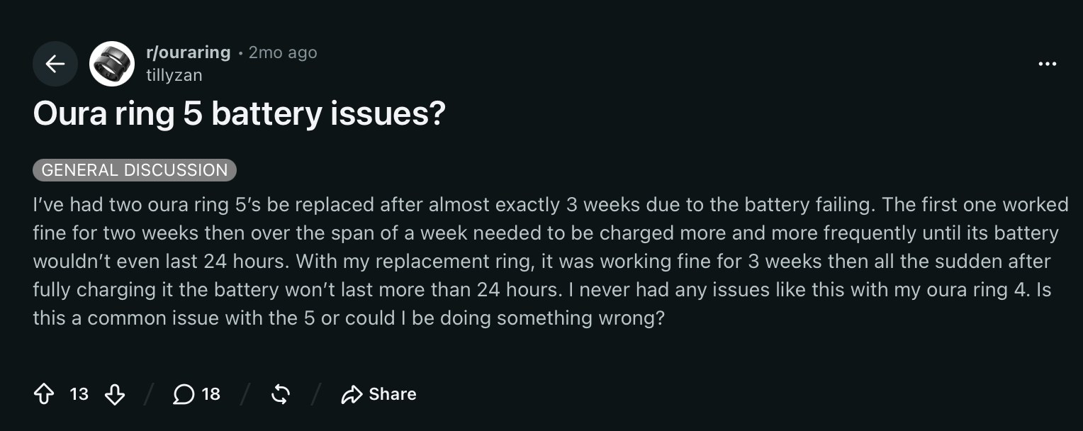 Oura Ring 5 battery problems on Reddit