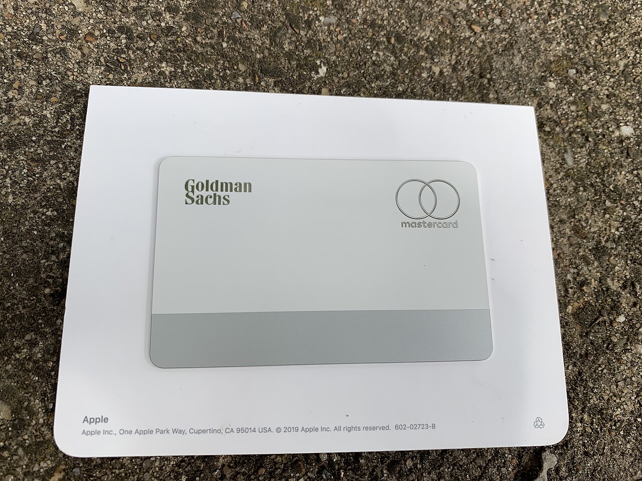 Back side of the physical Apple Card showing the Goldman Sachs and Mastercard logos