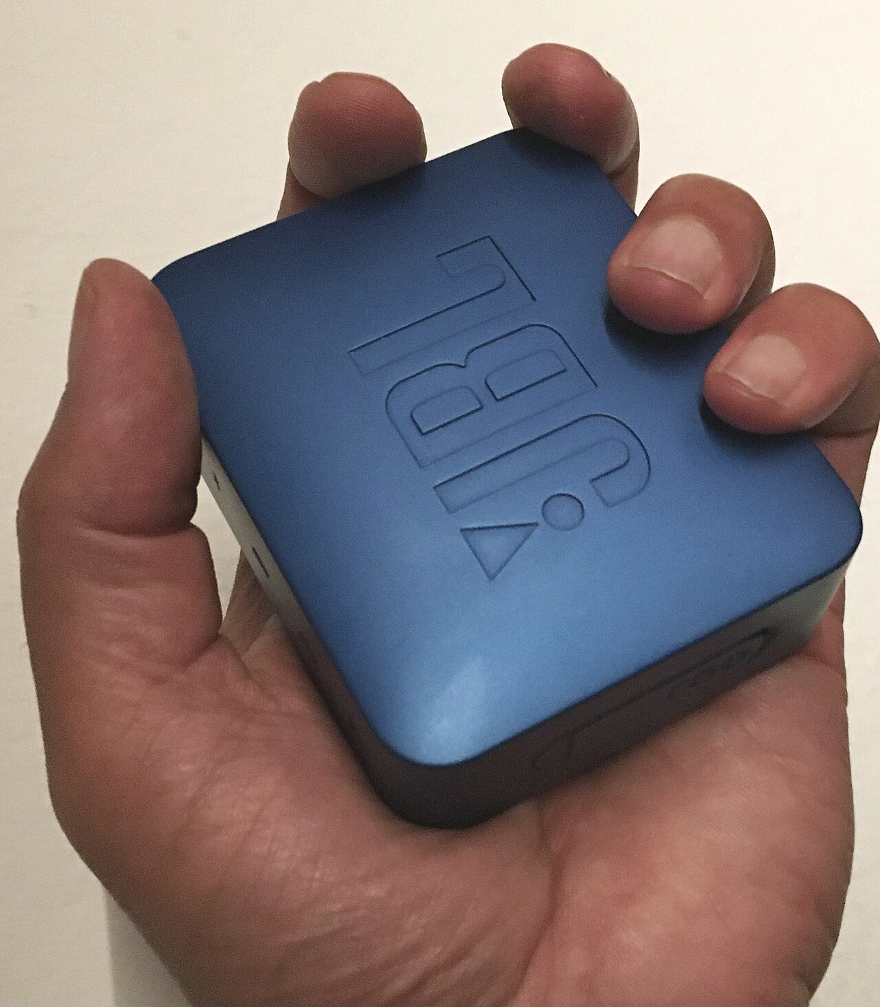 A portable speaker which marks the lower end of the size range of Bluetooth speakers constructed primarily for the reproduction of music