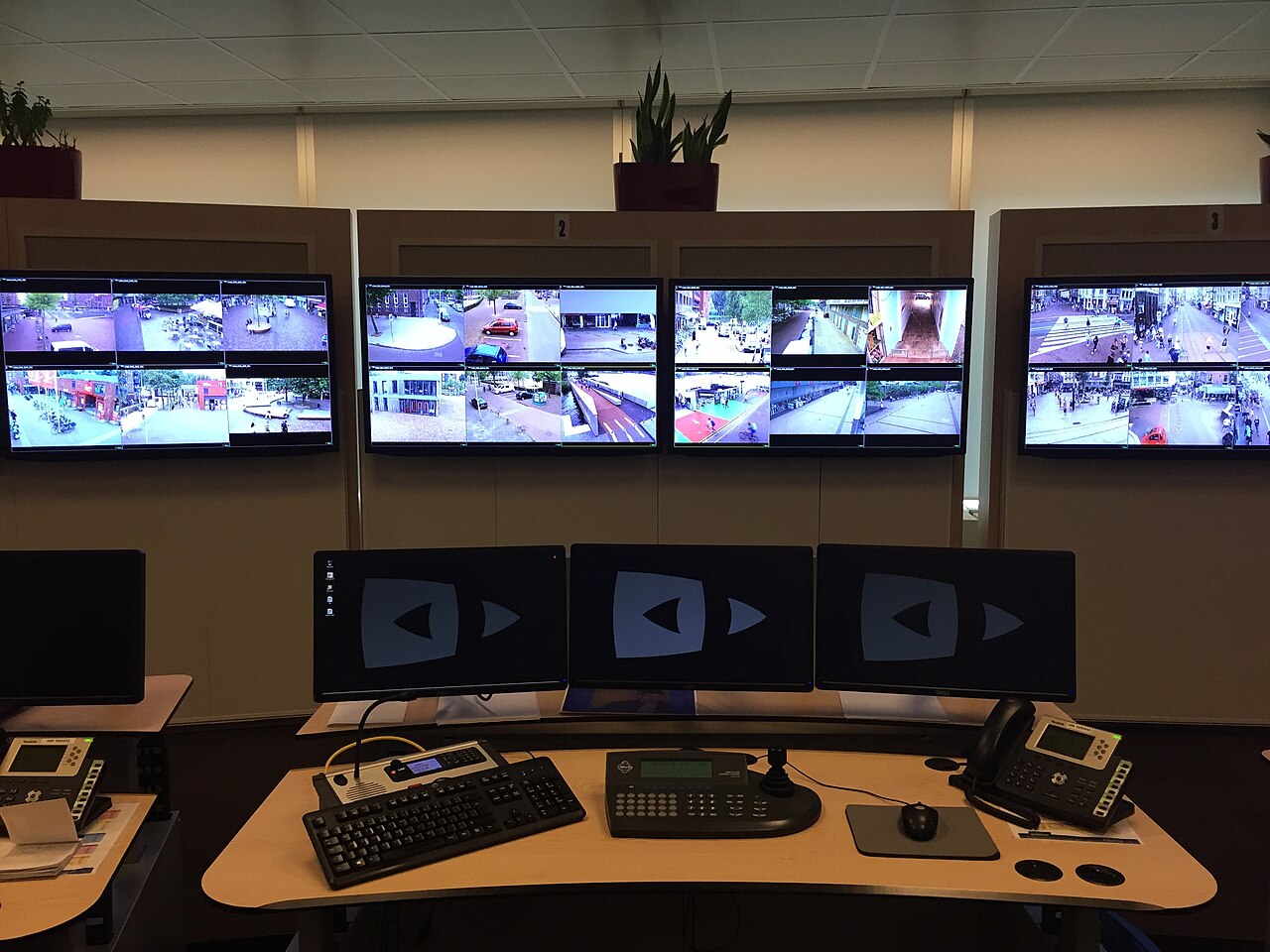Desk in one of the regional control-rooms of the National Police in the Netherlands in 2017