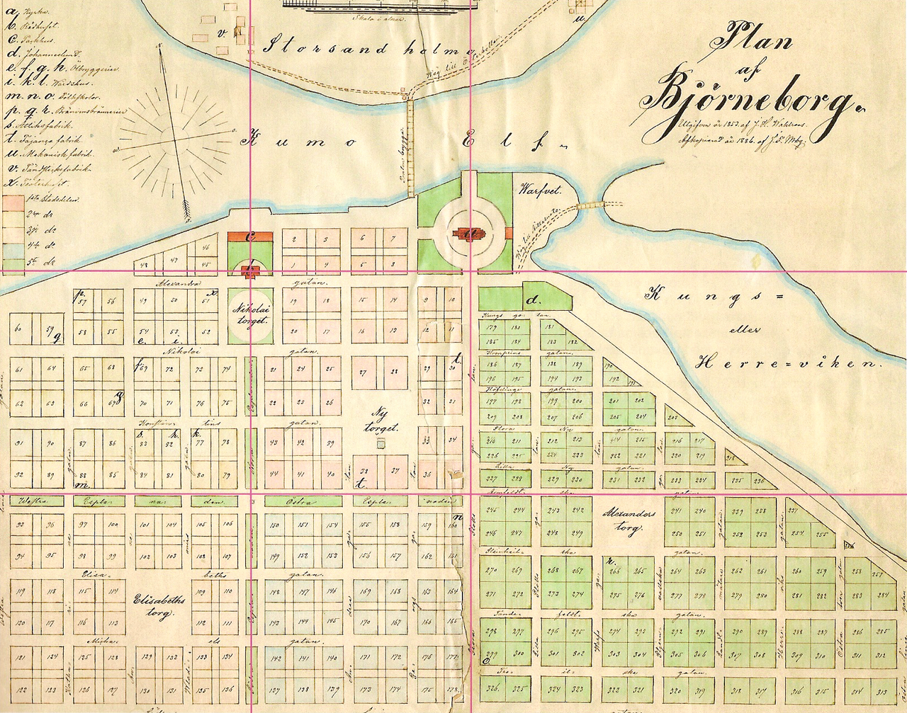 1852 city plan of Pori by G. T. von Chiewitz