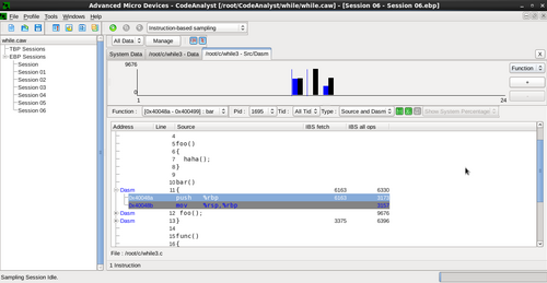 Graphical output of the CodeAnalyst profiler