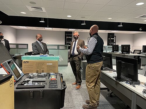 Senator Tommy Tuberville touring the National Computer Forensic Institute in Hoover, Alabama, in 2021