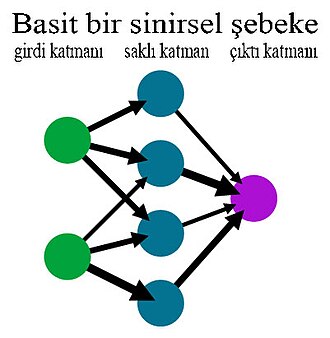 Yapay bir siniresel şebekenin basitleştirilmiş görünümü