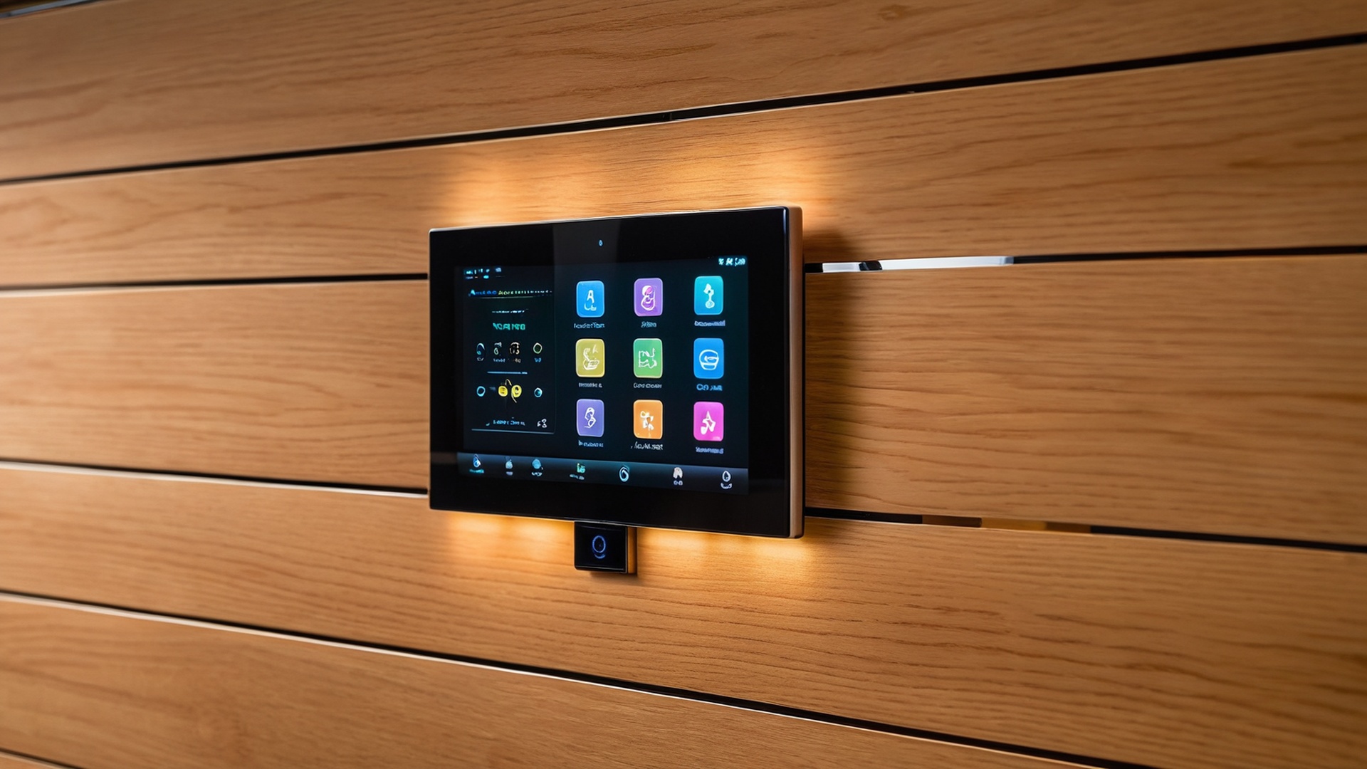 Entegre Akıllı Ev Kontrol Paneli ve Ahşap Panel Doku