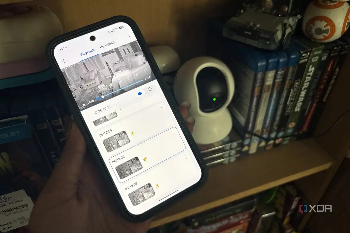 tapo camera video feed being shown on phone next to camera