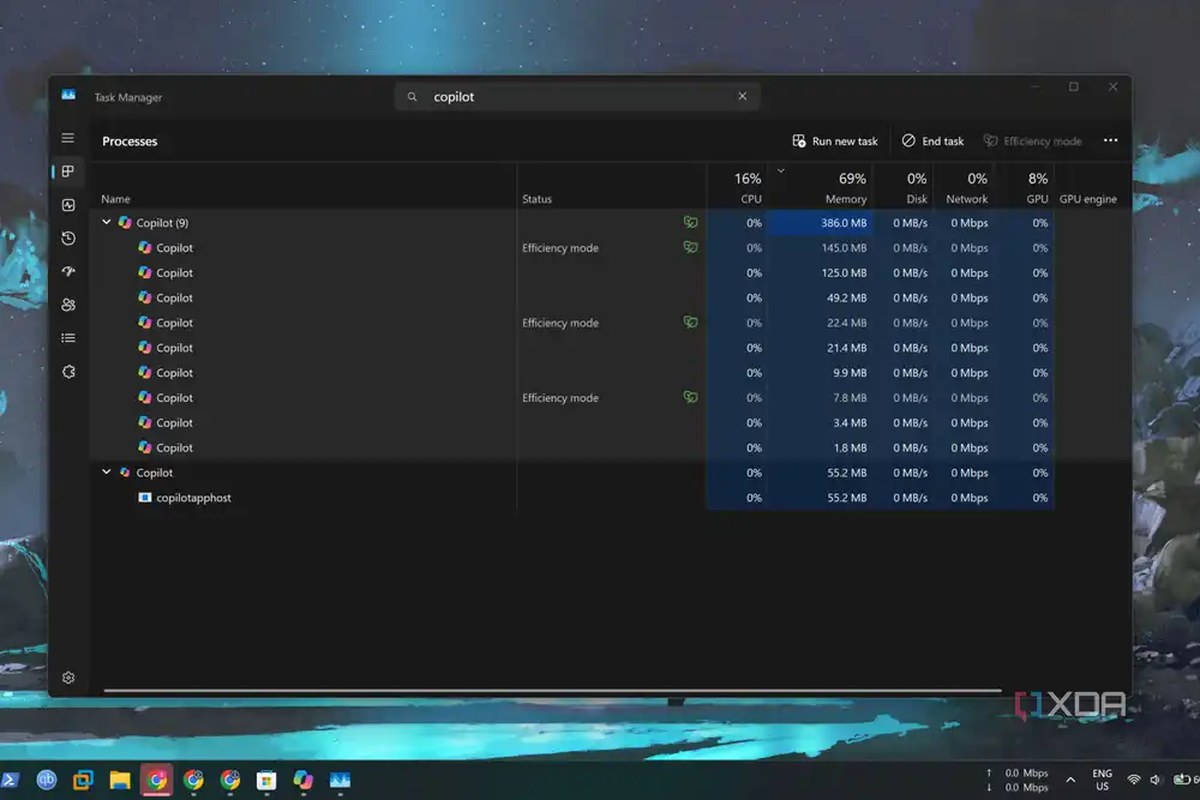 screenshot of copilot memory usage