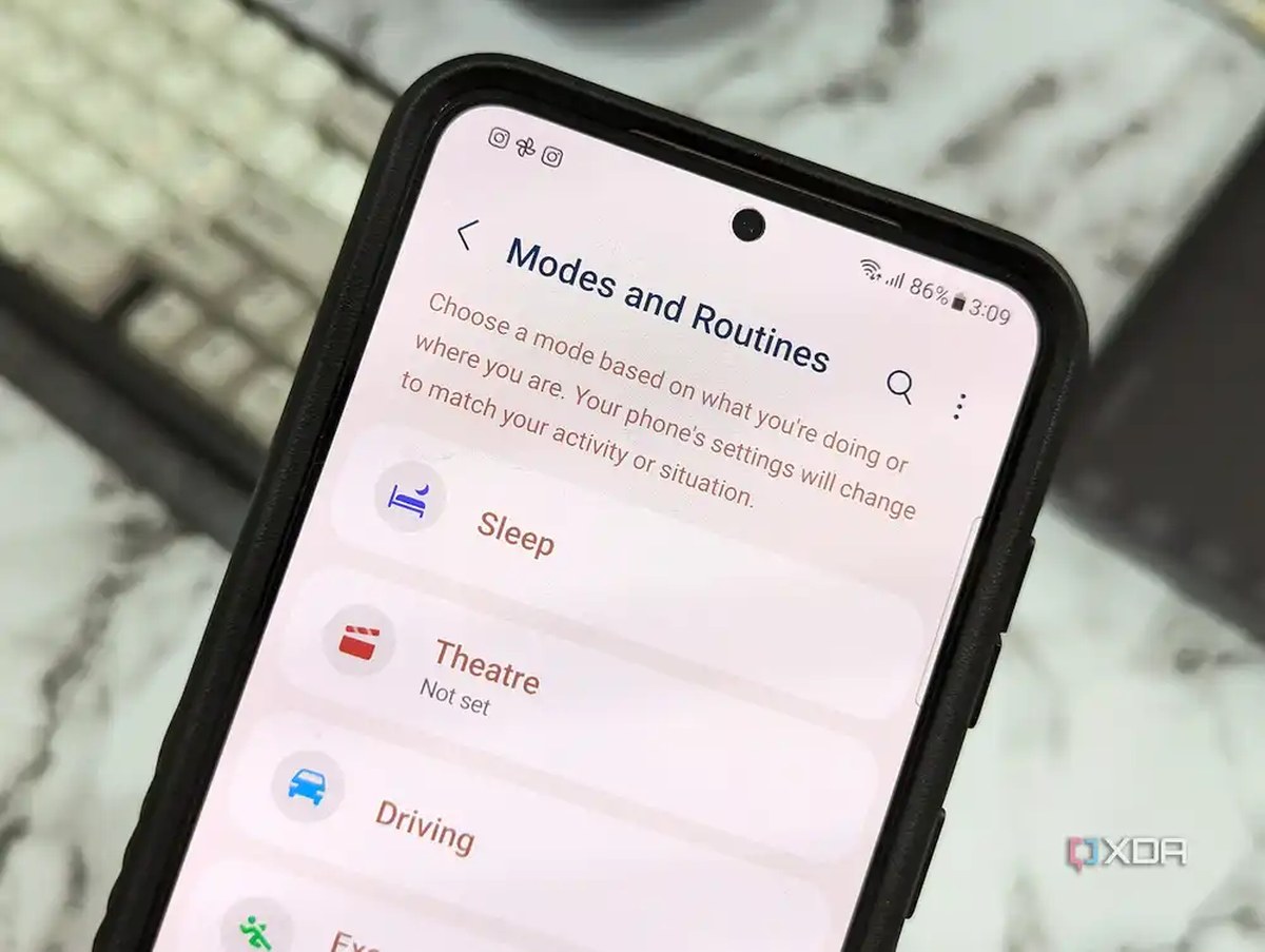 An image showing a Galaxy S23 displaying the Modes and Routines page.