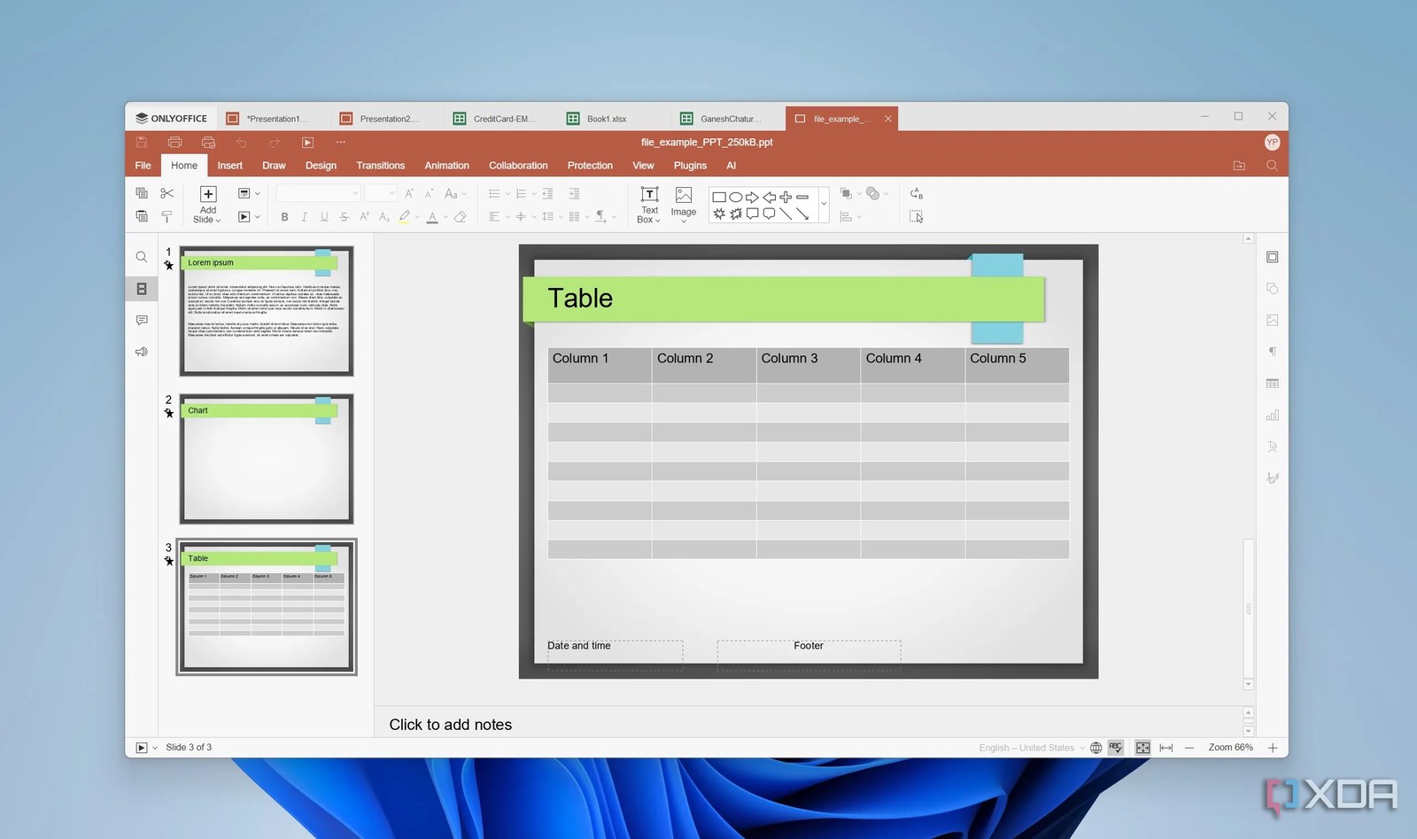 OnlyOffice'ta açık PPT dosyası