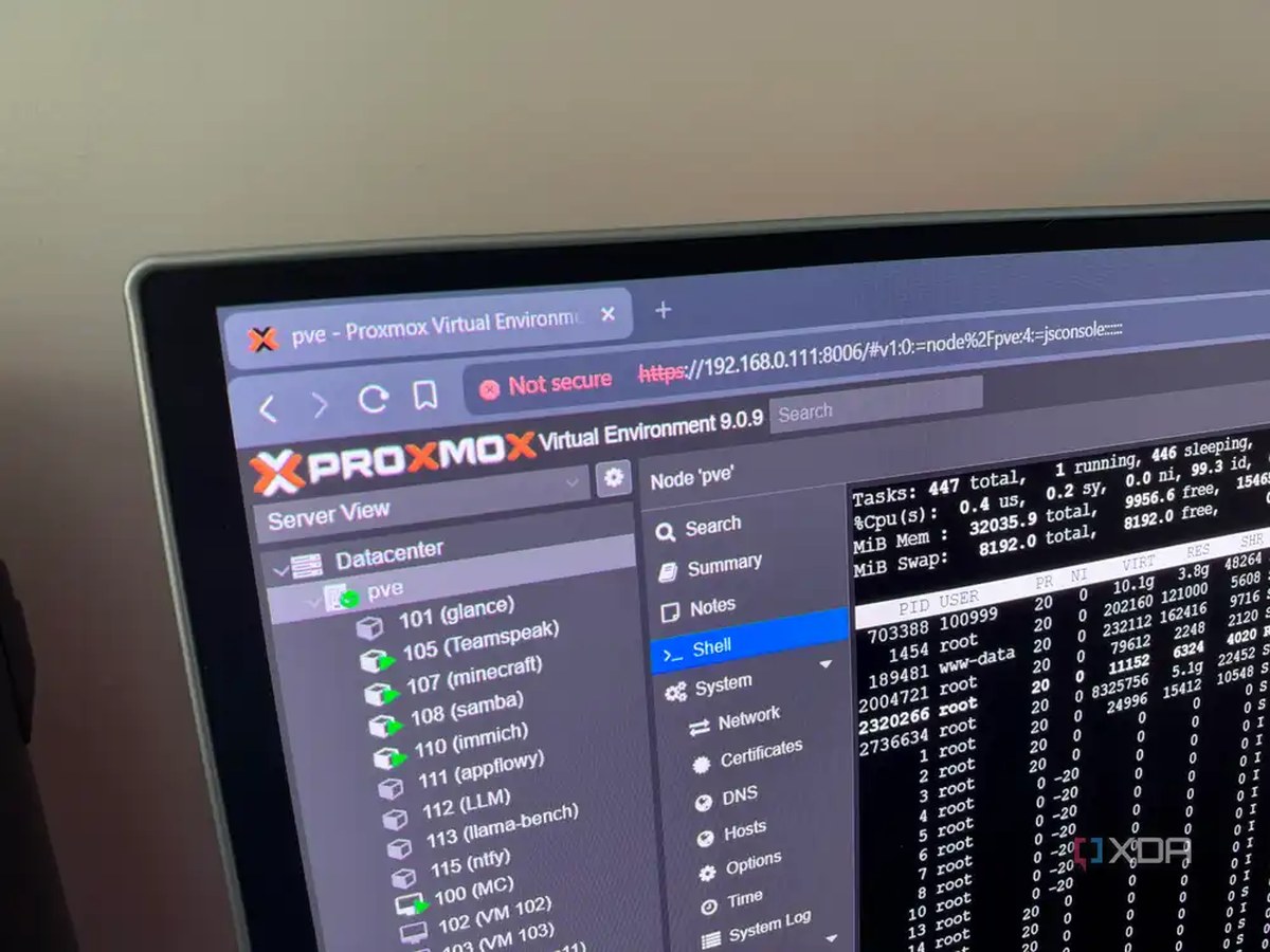 Proxmox web ui home page