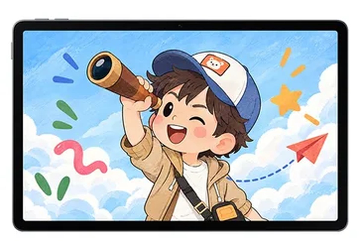 Front view of the Lenovo Xiaoxin 10.1 tablet with an illustrated wallpaper