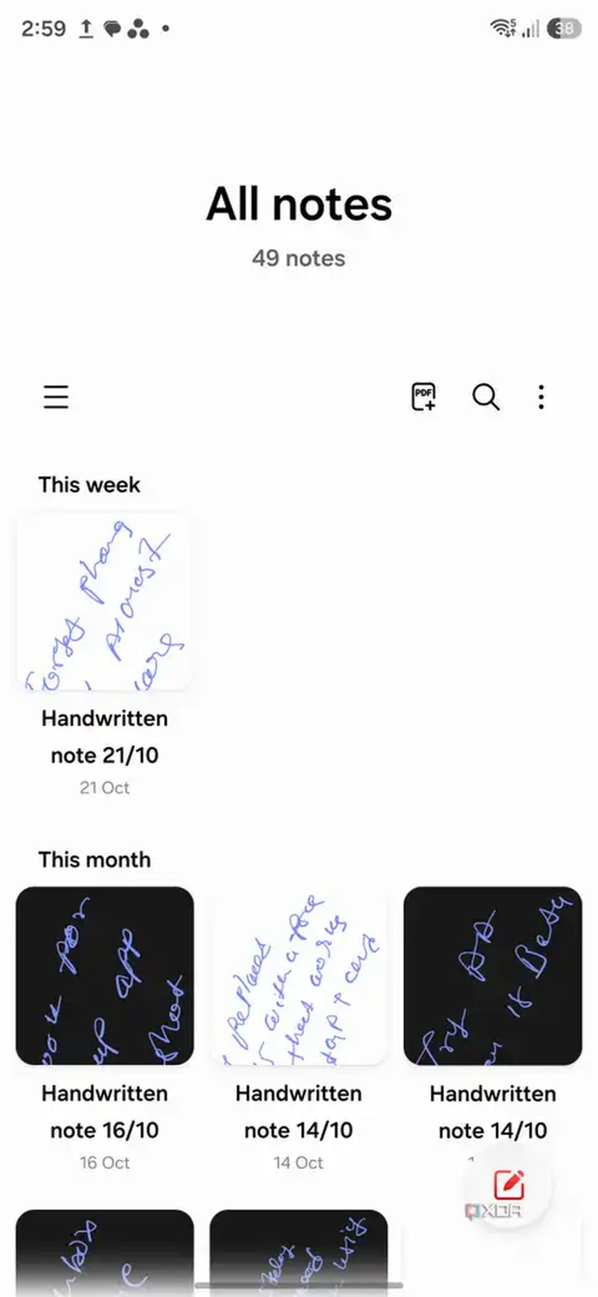 Samsung Notes home