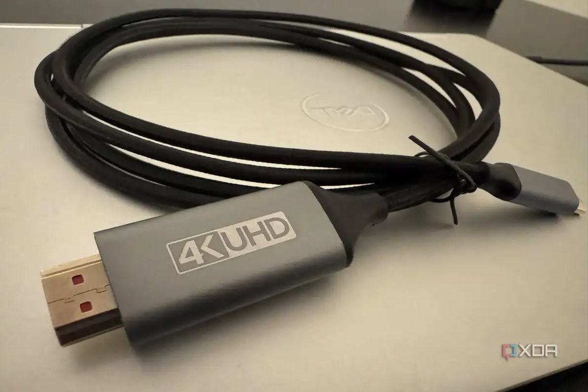 USB-C-to-HDMI Cable on Top of Living Room Laptop