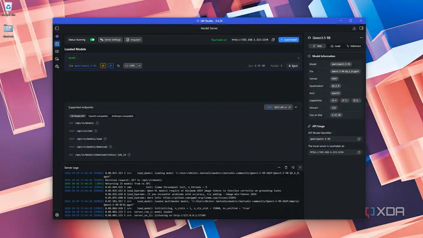 booted LM Studio Model Server reachable to OpenCode