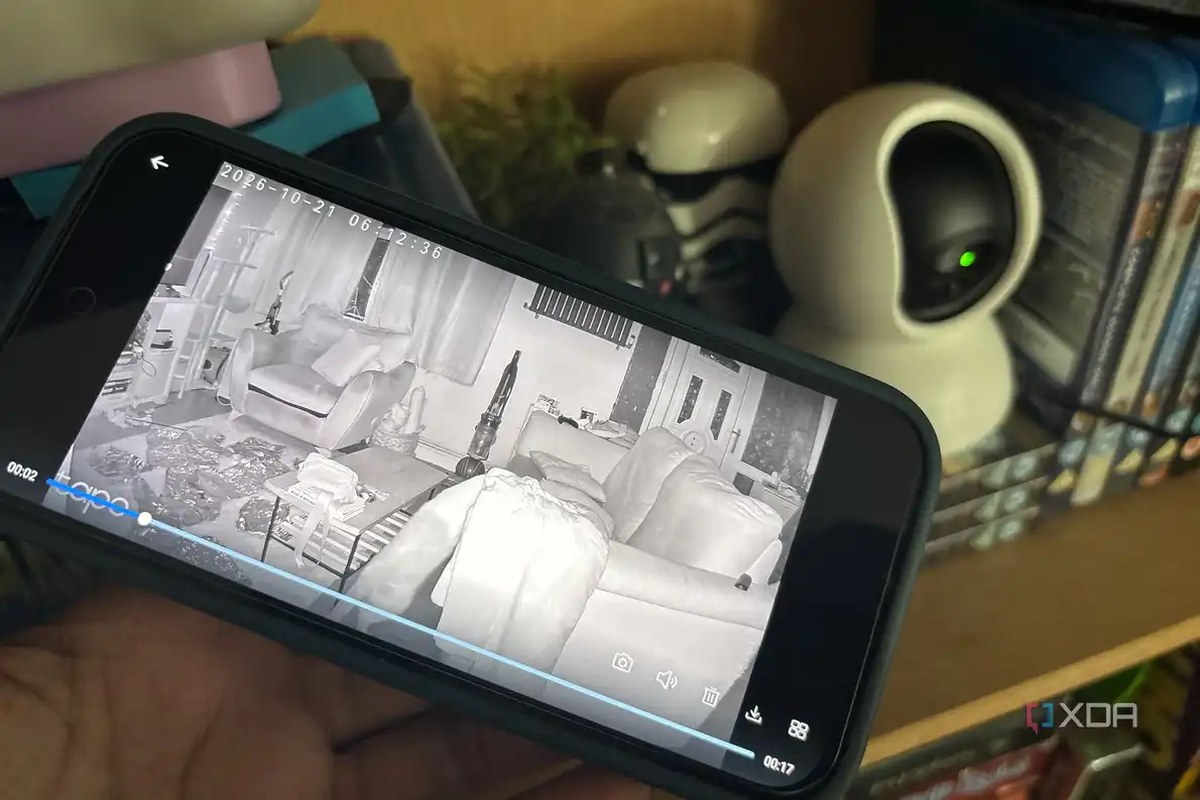 tapo camera feed being shown on phone next to camera