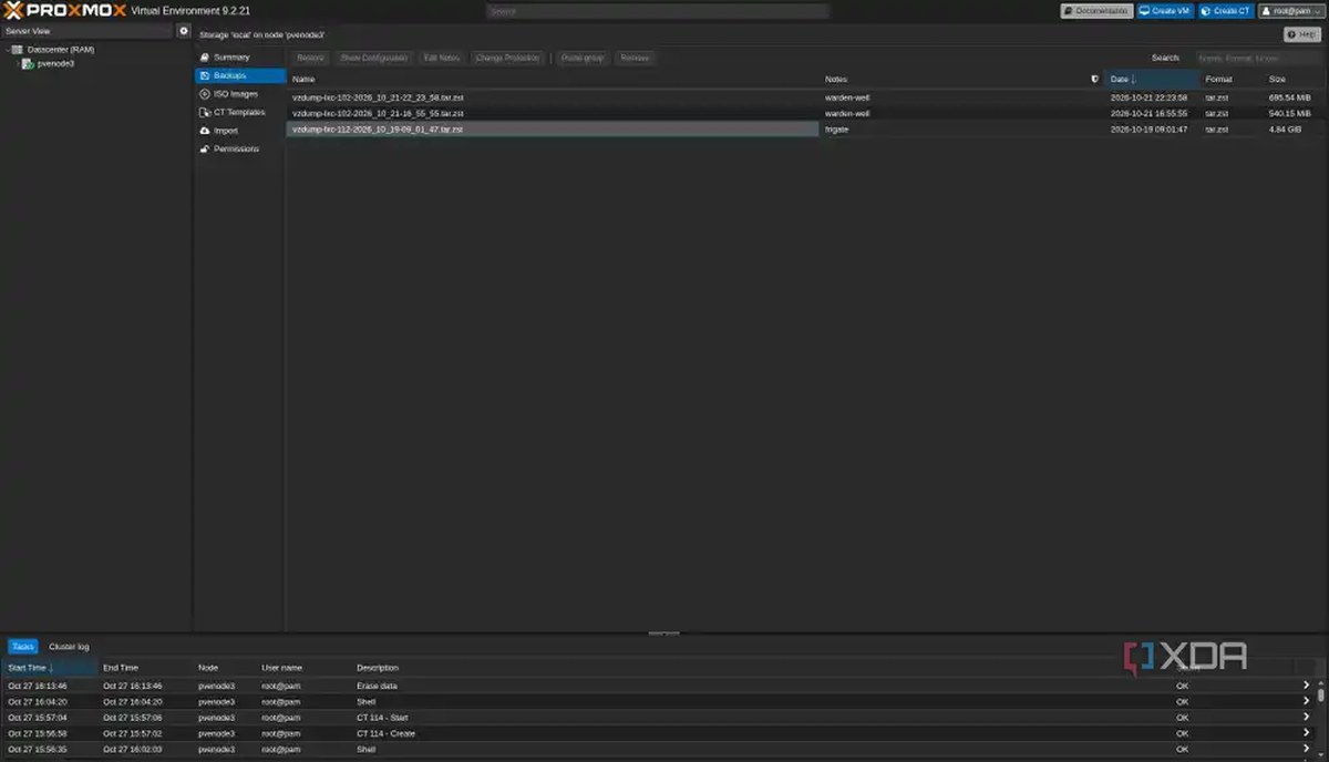 Proxmox VE snapshot backups