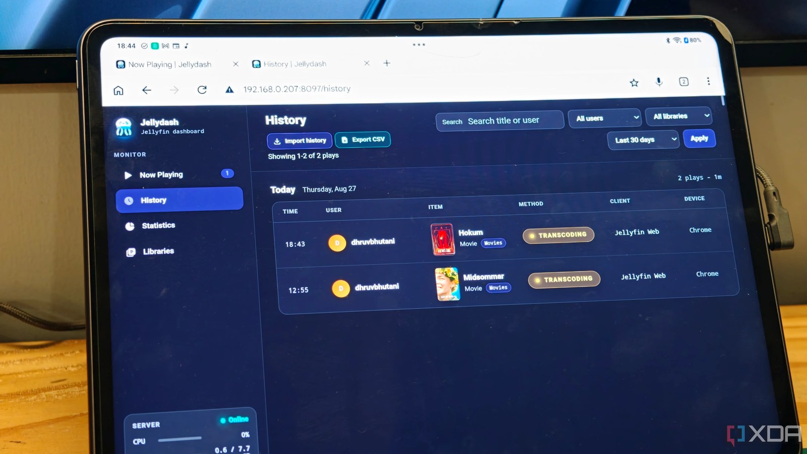 Android tablet üzerinde Jellydash'in geçmişi