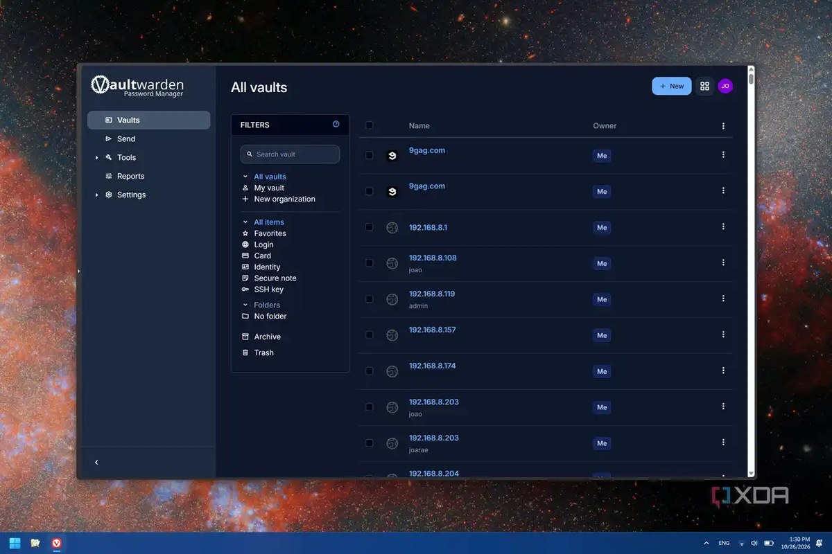 Screenshot of the Vaultwarden homepage in a web browser