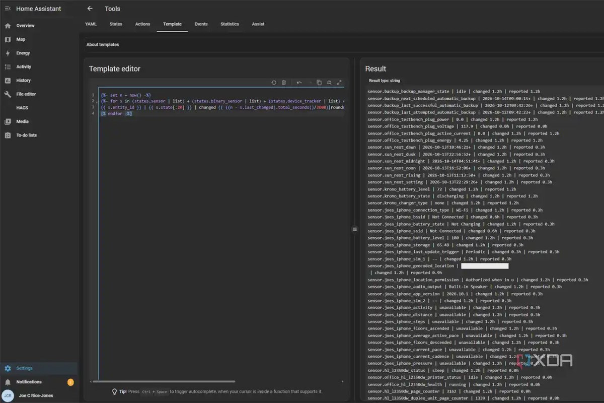 home assistant sensor dev tools