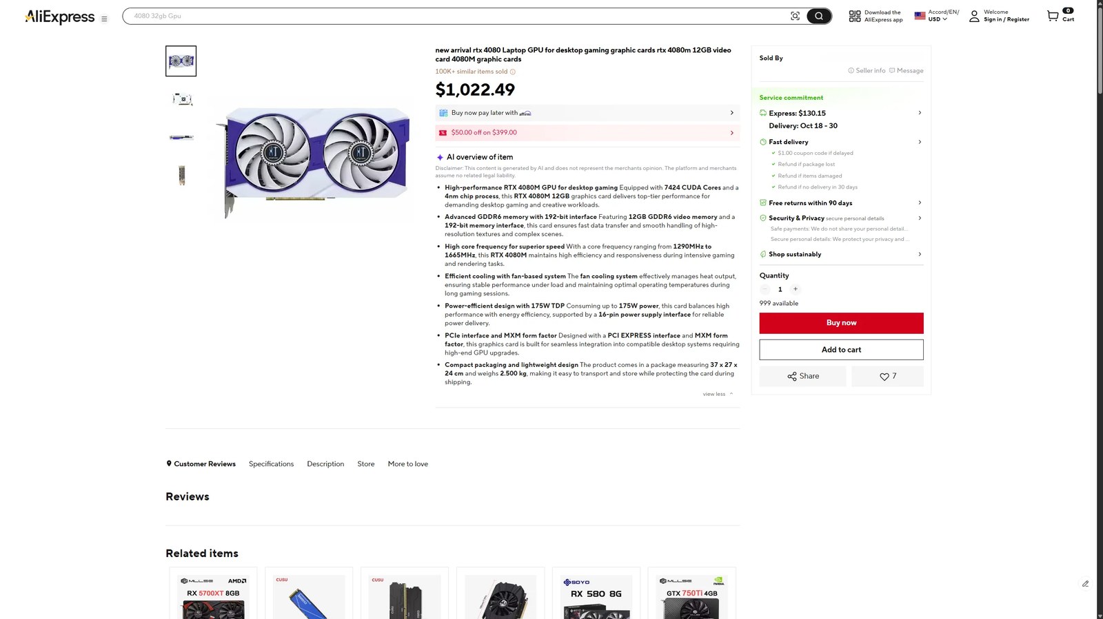 AliExpress'te bir 4080M.