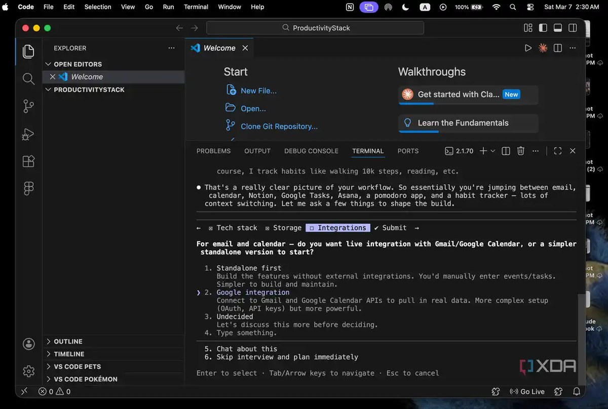 claude code asking about integrations