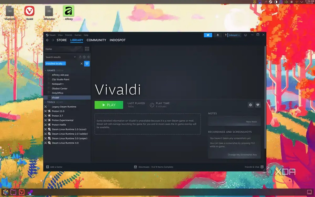 Screenshot of the library page on Steam showing various Windows apps and Proton versions installed
