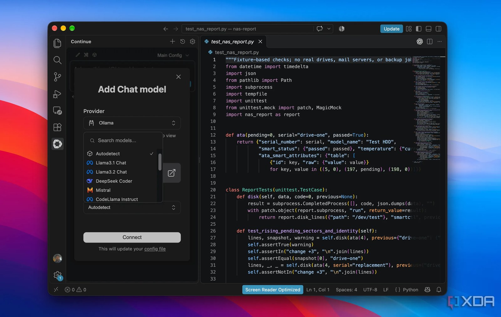 VS Code'daki Continue eklentisi.