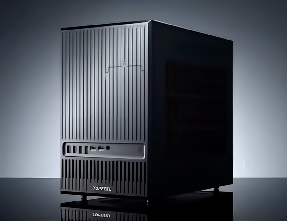 Front of the DeskOne A1 compact workstation PC.