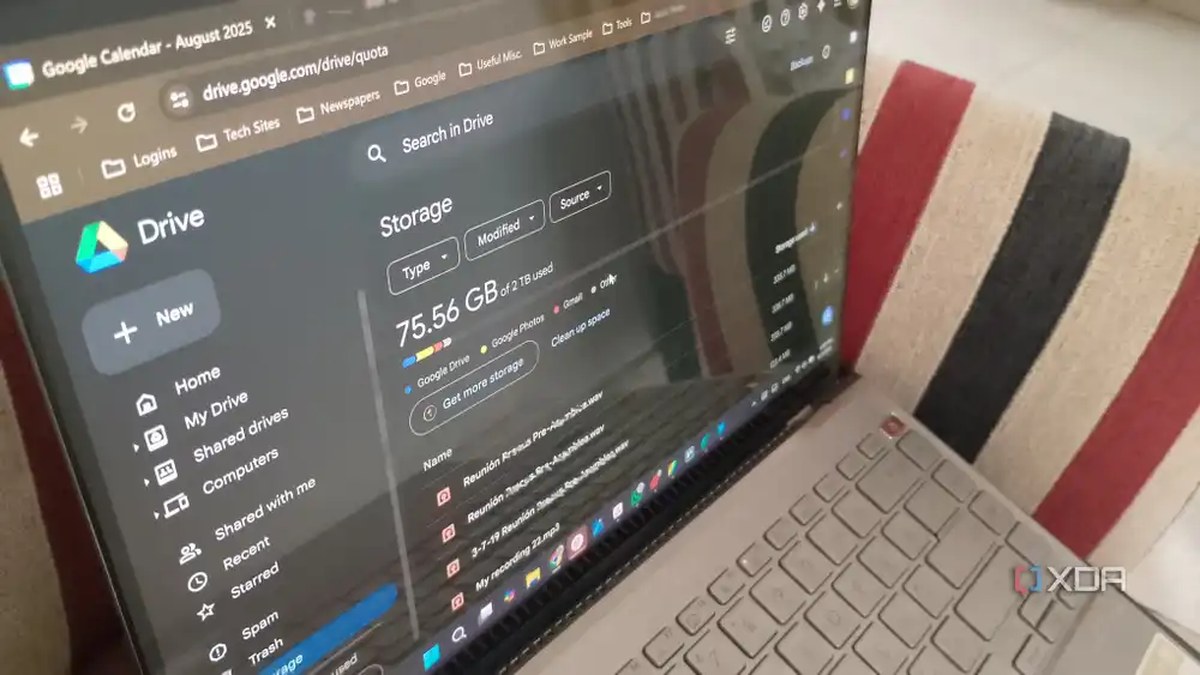 Image of Google Drives main page on the display of a laptop on a chair