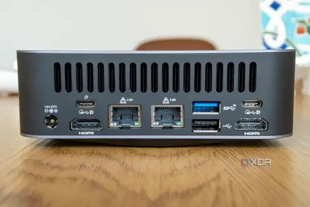 Rear view of the Geekom GT1 Mega showing off all the ports