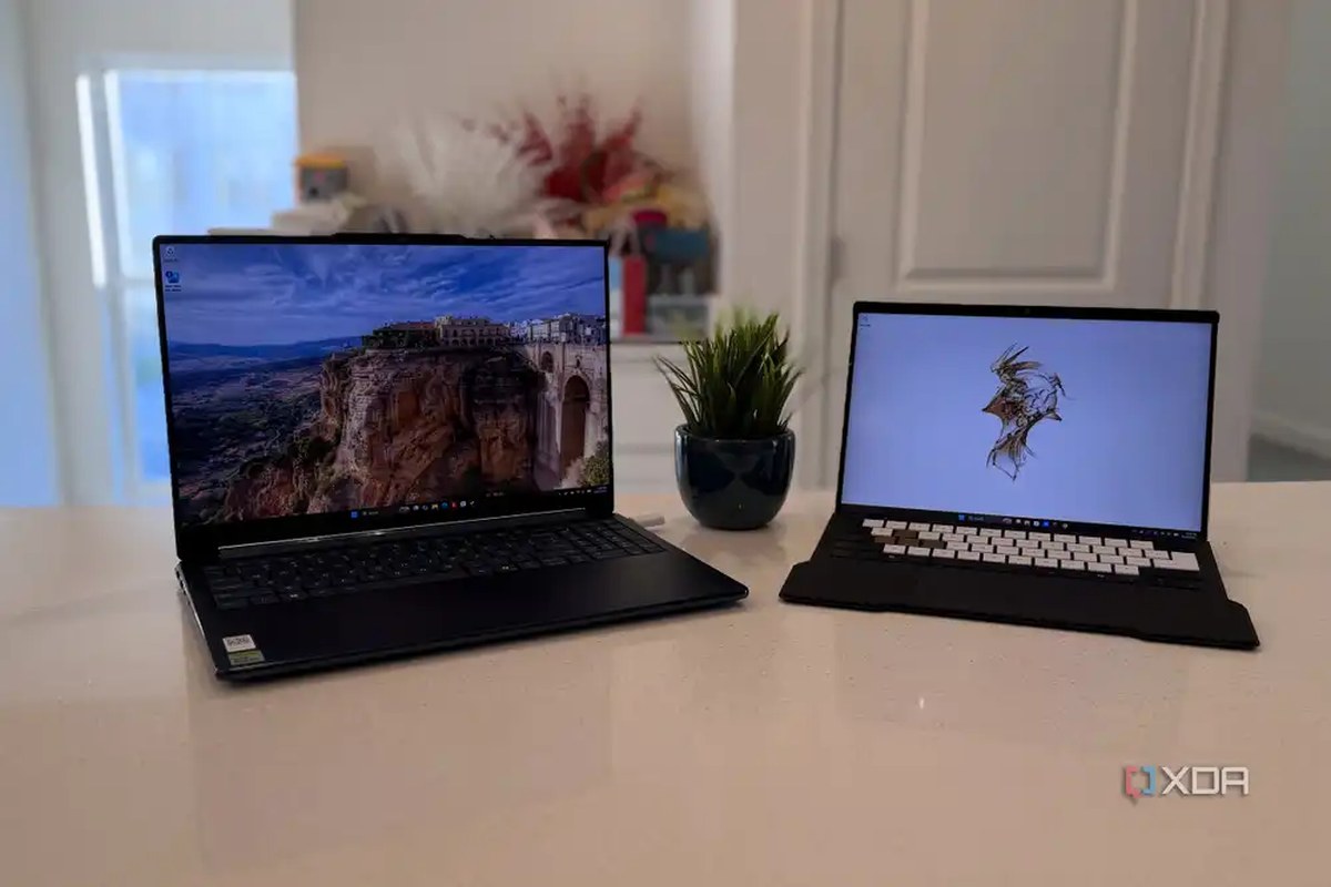rtx spark laptop next to z13 on a countertop