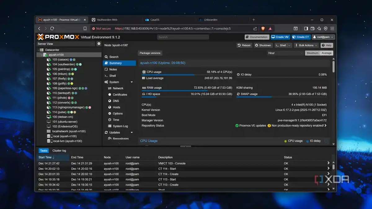 Running different LXCs and VMs on an Intel N100 system