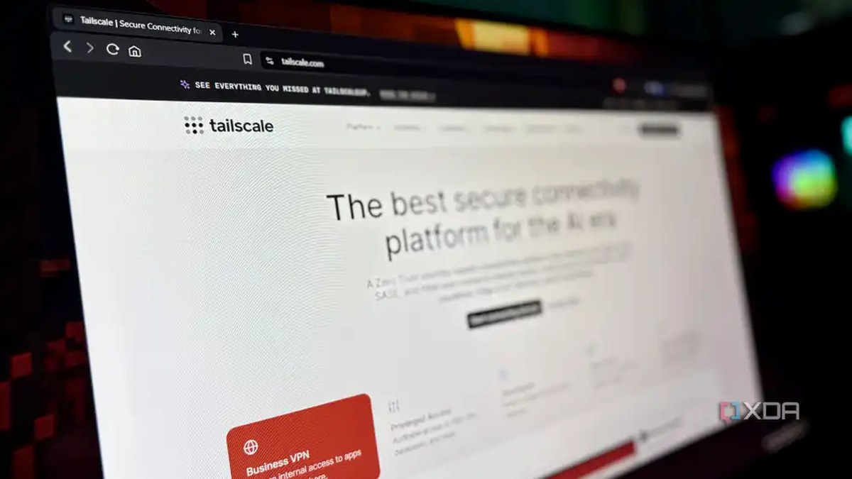Tailscale homepage open on a desktop monitor