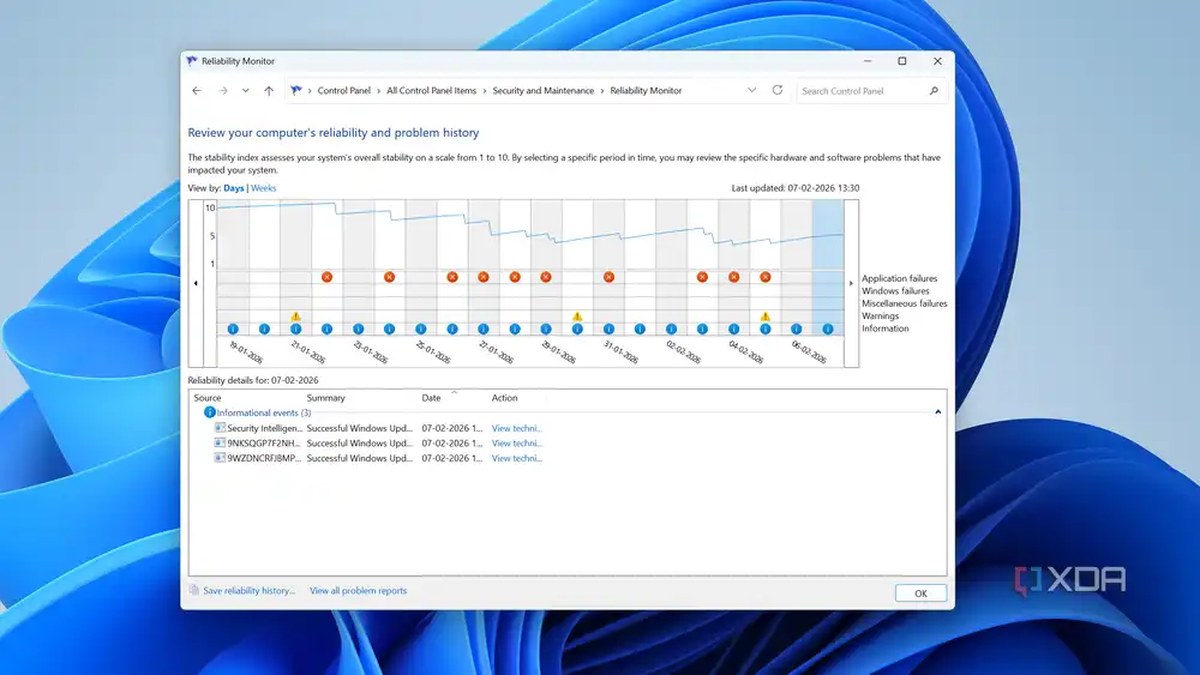  day view in reliability monitor on windows 11