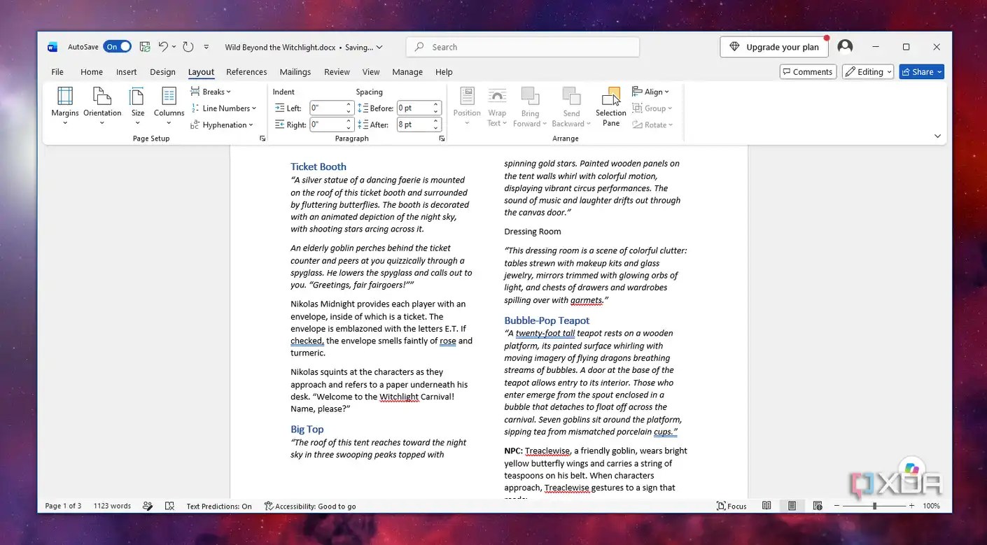 A column break in MS Office