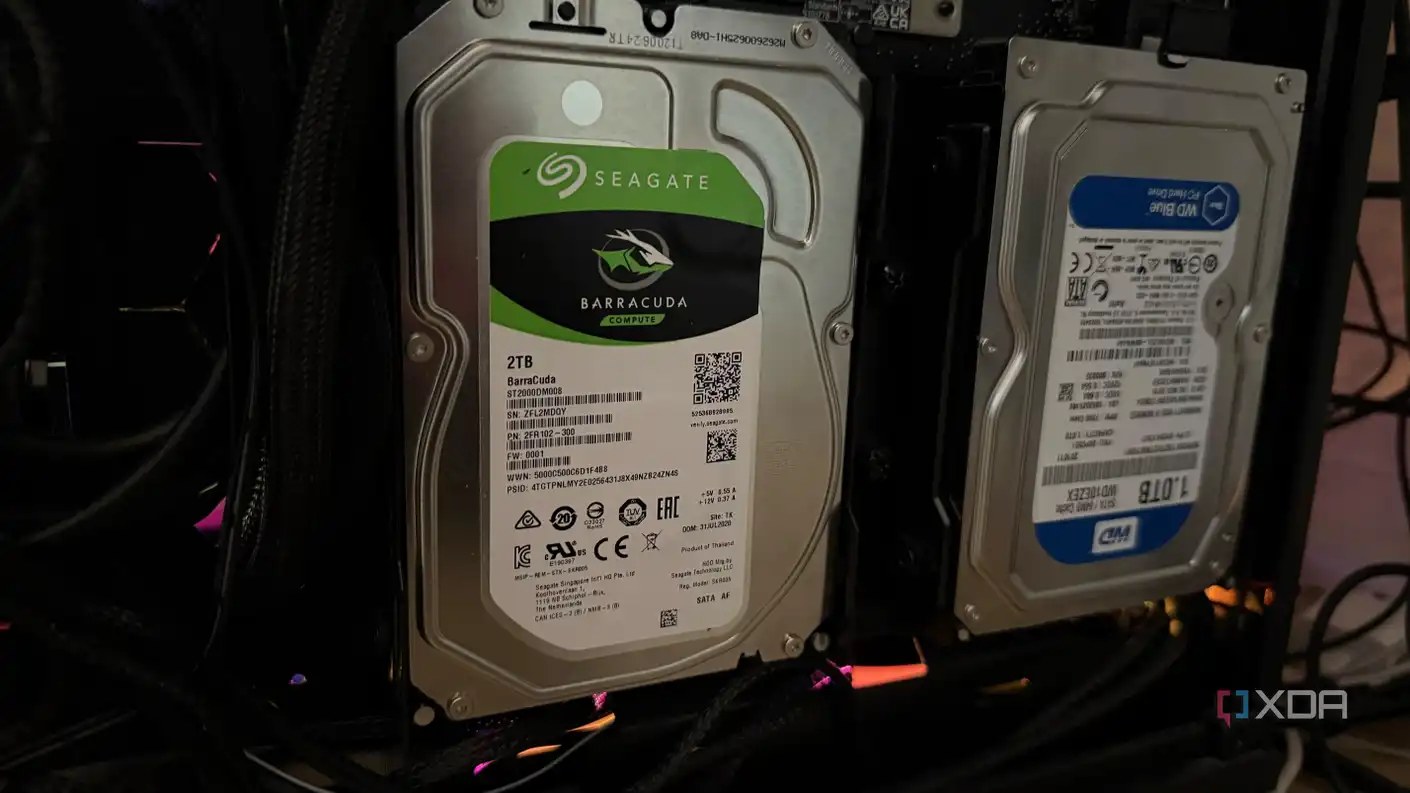 2 HDDs installed in the rear of an ATX PC build