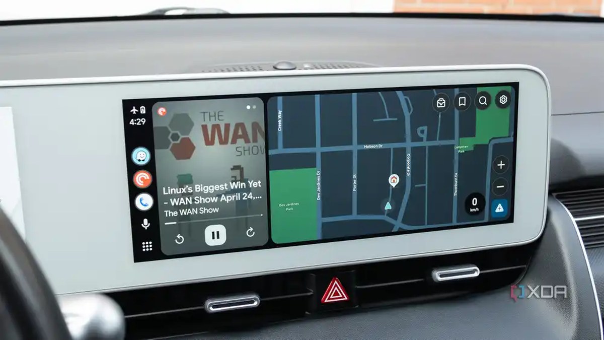 Android Auto with Google Maps and Pocket Casts running on it 