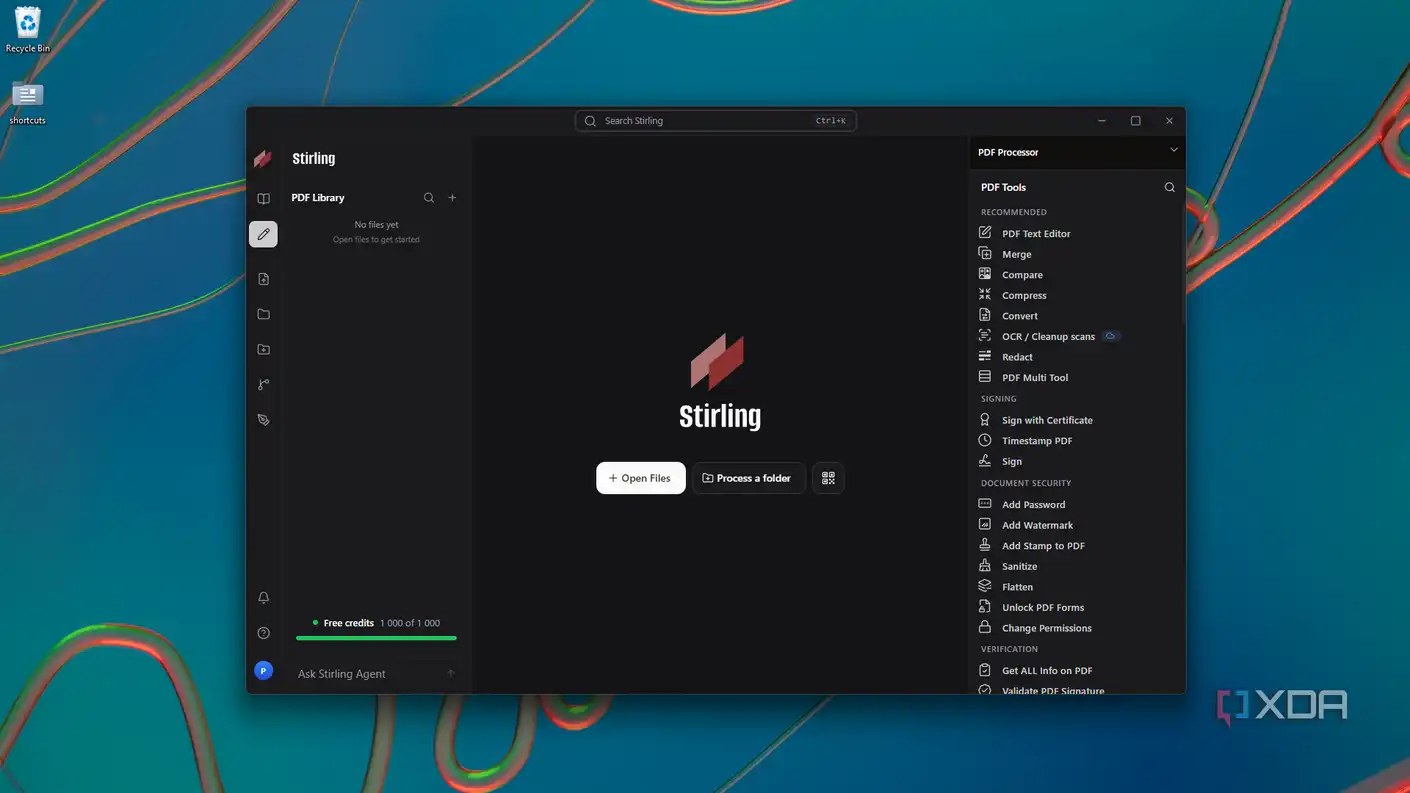 about to open files on Stirling home with PDF tools