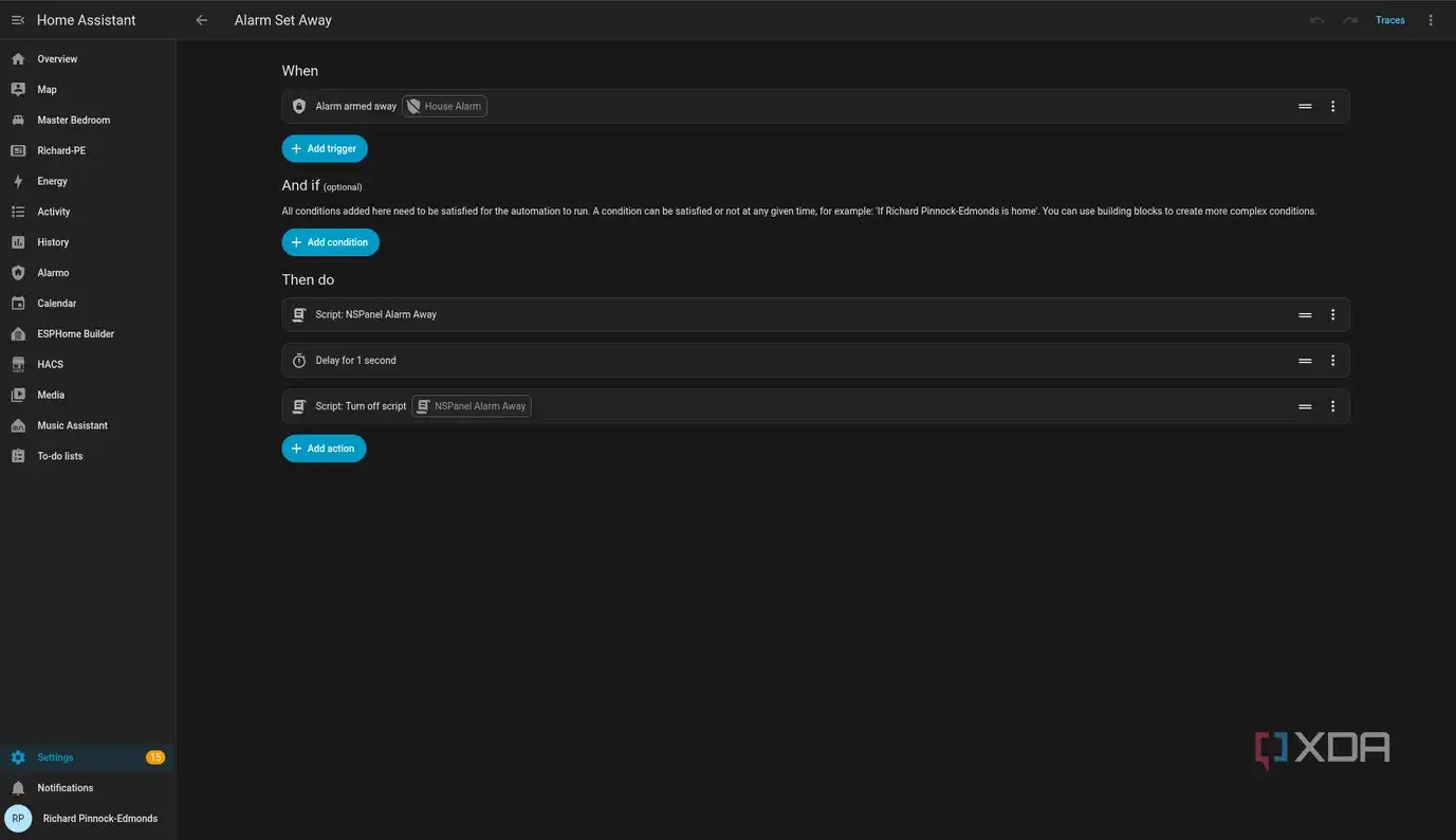 Setting Alarmo to away in Home Assistant