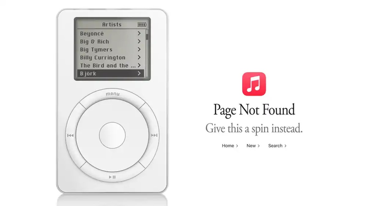 Virtual iPod on Apple Music 404 error web page